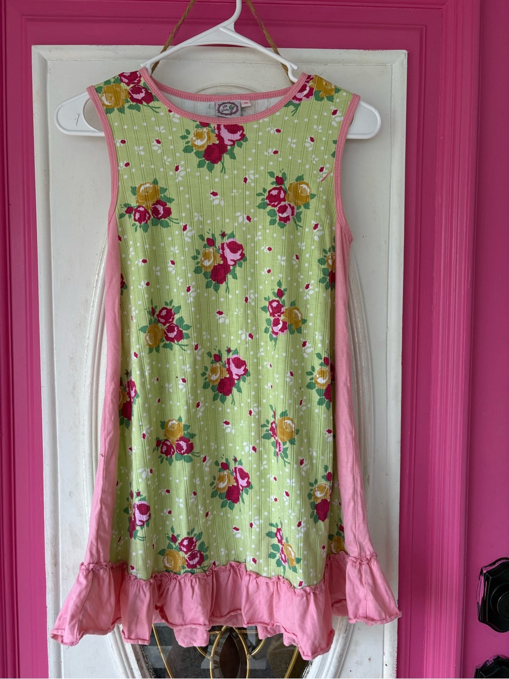 Girls' Pink & Green Floral Casual Dress